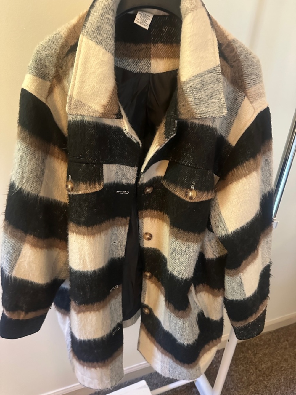 Wonderly shacket Jacket in Brown, Black & Cream wool plaid cuddly warm 2x